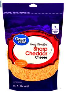 0.33 Cup Cheddar Cheese, Sharp, Finely Shredded