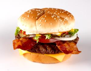 1 (1/4 Lb) Bacon Cheeseburger with 1/4 Lb Meat, Tomato and/or Catsup on Bun