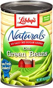 1/2 Cup Green Bean, Cut, No Added Salt, Canned