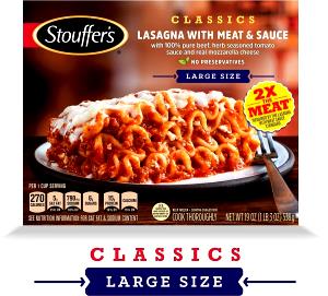 1/2 package (213 g) Satisfying Servings Lasagna with Meat & Sauce (Party Size)