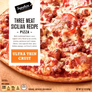 1/3 pizza (142 g) Select Ultra Thin Crust Three Meat Pizza