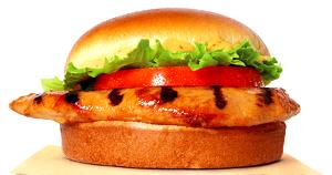 1 Burger King Sandwich Broiled Chicken Fillet Sandwich with Cheese, Lettuce, Tomato and Spread on Bun