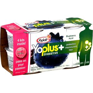 1 container (113 g) YoPlus Digestive with Probiotics Vitamins A+DFiber Lowfat Yogurt - Blueberry Acai