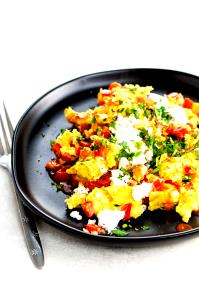 1 Cup Egg Omelet or Scrambled Egg with Peppers, Onion and Ham