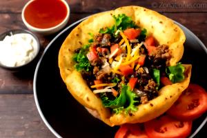 1 Cup Meatless Taco or Tostada Salad with Cheese in Fried Flour Tortilla