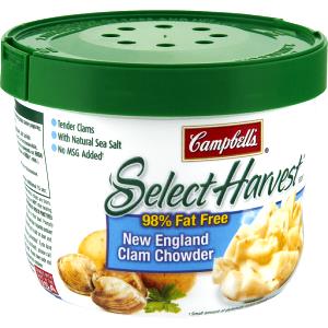 1 Cup Select Harvest, New England Clam Chowder, 98% Fat Free, Microwavable Bowl