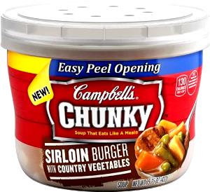 1 Cup Sirloin Burger With Country Vegetables Soup, Chunky, Microwavable Bowls