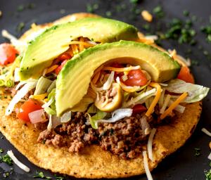 1 Cup Taco or Tostada with Beef, Cheese, Lettuce, Tomato and Salsa