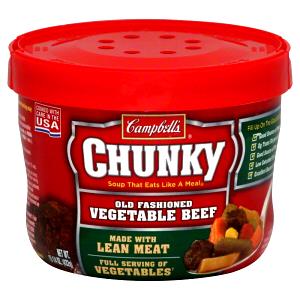 1 Cup Vegetable Beef Soup, Old Fashioned, Chunky, Microwavable Bowls