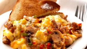 1 Extra Large Egg Omelet or Scrambled Egg with Sausage and Mushrooms