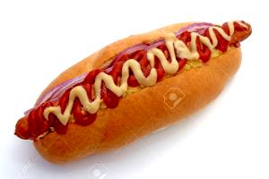 1 Foot Long On Bun Frankfurter or Hot Dog with Catsup and/or Mustard on Bun