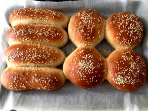 1 Hamburger, Hot Dog Bun, Or Large Wheat or Cracked Wheat Roll (Home Recipe or Bakery)