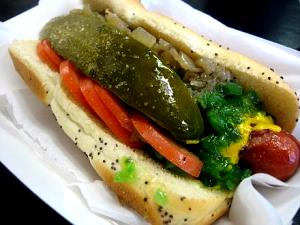 1 hot dog (329 g) Big Original Chicago Dog on a Pretzel Bun