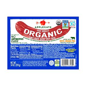 1 hot dog (43 g) Organic Uncured Beef Hot Dogs