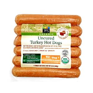 1 hot dog (57 g) Organic Uncured Turkey Hot Dogs