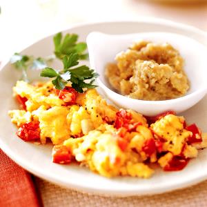 1 Large Egg Omelet or Scrambled Egg with Onions, Peppers, Tomatoes and Mushrooms