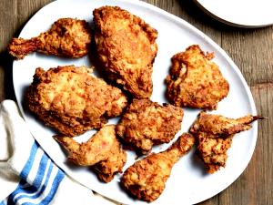 1 Large (yield After Cooking, Bone Removed) Baked or Fried Coated Chicken Drumstick with Skin