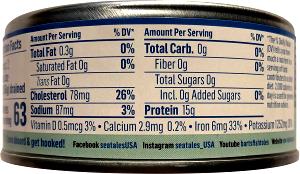 1 Lb Light Tuna Fish (Drained Solids In Water, Without Salt, Canned)