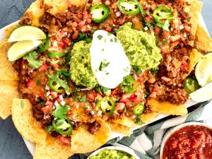 1 Order Nachos with Beef, Beans, Cheese and Sour Cream