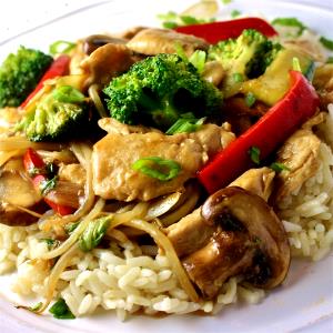 1 Oz Chicken or Turkey, Rice and Vegetables in Soy-Based Sauce (Mixture)