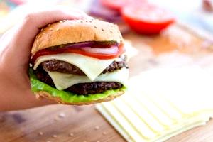 1 Oz Double Hamburger with Mayonnaise or Salad Dressing and Tomatoes and/or Catsup on Double-Decker Bun