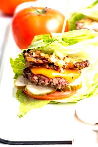 1 Oz Double Hamburger with Mayonnaise or Salad Dressing and Tomatoes on Bun