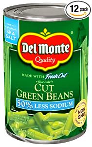 1 Oz Low Sodium Cooked Green String Beans (Fat Not Added in Cooking, Canned)