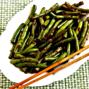 1 Oz Szechuan-Style Cooked Green String Beans (Fat Added in Cooking)