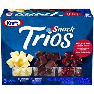 1 package (42.5 g) Snack Trios: Extra Sharp White Cheddar Cheese, Dark Chocolate Chunks, Dried Cranberries