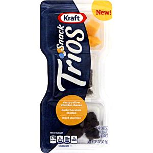 1 package (42.5 g) Snack Trios: Sharp Yellow Cheddar Cheese, Dark Chocolate Chunks, Dried Cherries