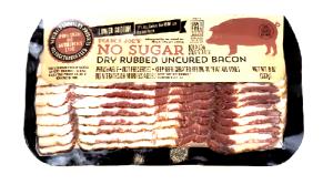 1 pan fried slice (11 g) Sugar Free Dry Rubbed All Natural Sliced Uncured Bacon