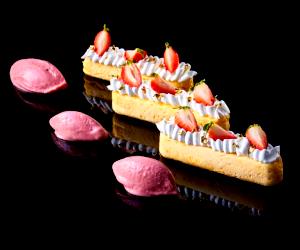 1 Piece Antonio Bachour: Crème Fraîche Cheesecake With Strawberry Sherbet