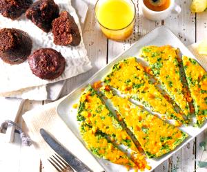 1 Portion Ham And Cheddar Frittata With Chocolate Zucchini Muffins