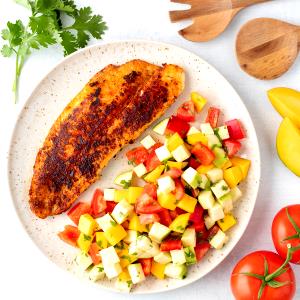 1 serving (15 oz) Blackened Tilapia and Fresh Mango Salad (2000)