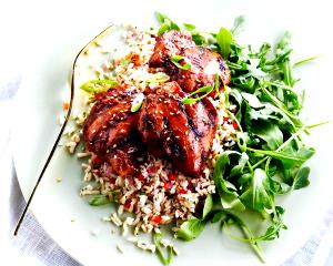 1 serving (397 g) Maple Glazed Grilled Chicken with Brown Rice