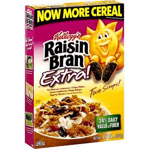 1 serving (49 g) Raisin Bran Extra! Now with Yogurty Clusters, Cranberries & Almond Slices