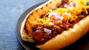 1 Serving All Beef Chili & Cheese Foot Long Dog