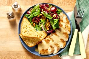 1 serving Chicken in A Dijon Sauce with Balsamic Greens & Grapes Plus Garlic Bread