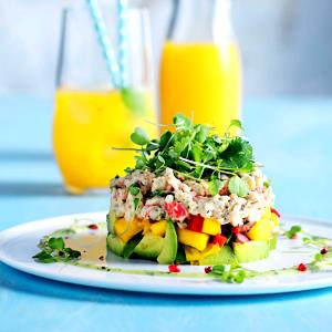 1 serving Crab, Shrimp, Mango and Avocado Stack with Honey-red Pepper Drizzle