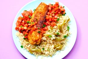 1 Serving Fit Fare Grilled Tilapia W/ Rice Pilaf, Corn, Tomato Slices