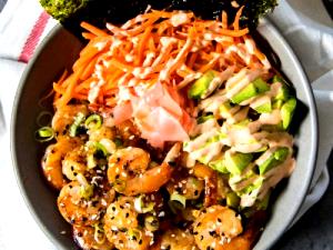 1 serving Japanese Shrimp Teriyaki Bowl with Brown Rice