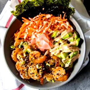 1 Serving Japanese Teriyaki Bowl With Brown Rice Shrimp