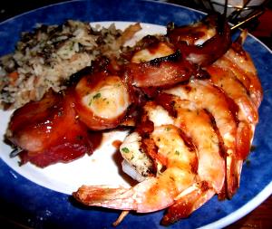 1 Serving Peach-Bourbon BBQ Shrimp And Scallops