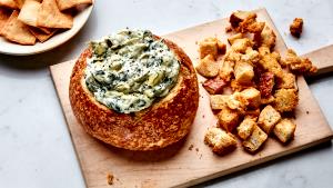 1 Serving Spinach Artichoke Cheese Fondue With Bread Bowl