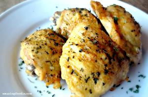 1 Small (yield After Cooking, Bone Removed) Baked or Fried Coated Chicken Thigh with Skin