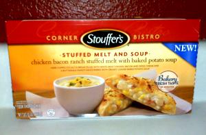 1 stuffed melt and soup (283 g) Corner Bistro Chicken Bacon Ranch Stuffed Melt with Baked Potato Soup