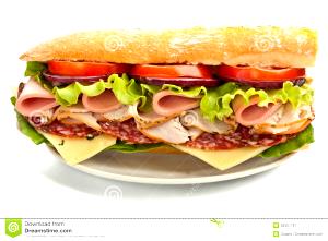 1 Subway Sub (6" Long) Roast Beef Submarine Sandwich with Lettuce, Tomato and Spread