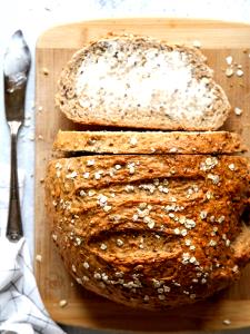 1 Thin Slice (3-3/4" X 5" X 3/8") Toasted Wheat or Cracked Wheat Bread (Home Recipe or Bakery)