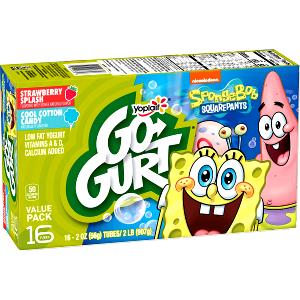 1 tube (64 g) Spongebob Squarepants Brainbusters Go-Gurt Portable Lowfat Yogurt - Banana Split, Strawberry Milkshake