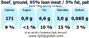 100 G Ground Beef (95% Lean / 5% Fat, Patty, Cooked, Broiled)